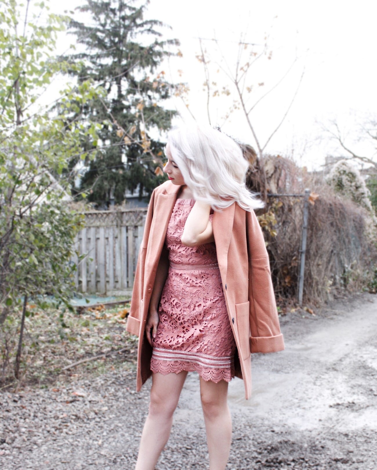 shop kitsu pink lace dress